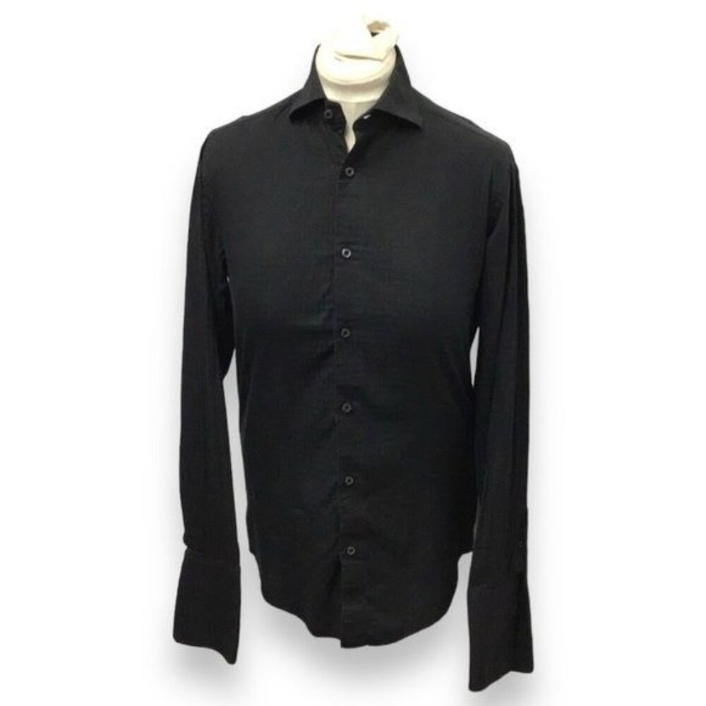 Bugatchi Uomo Mens 100% Cotton Black Long Sleeve Button-Down Shirt Size 15/38